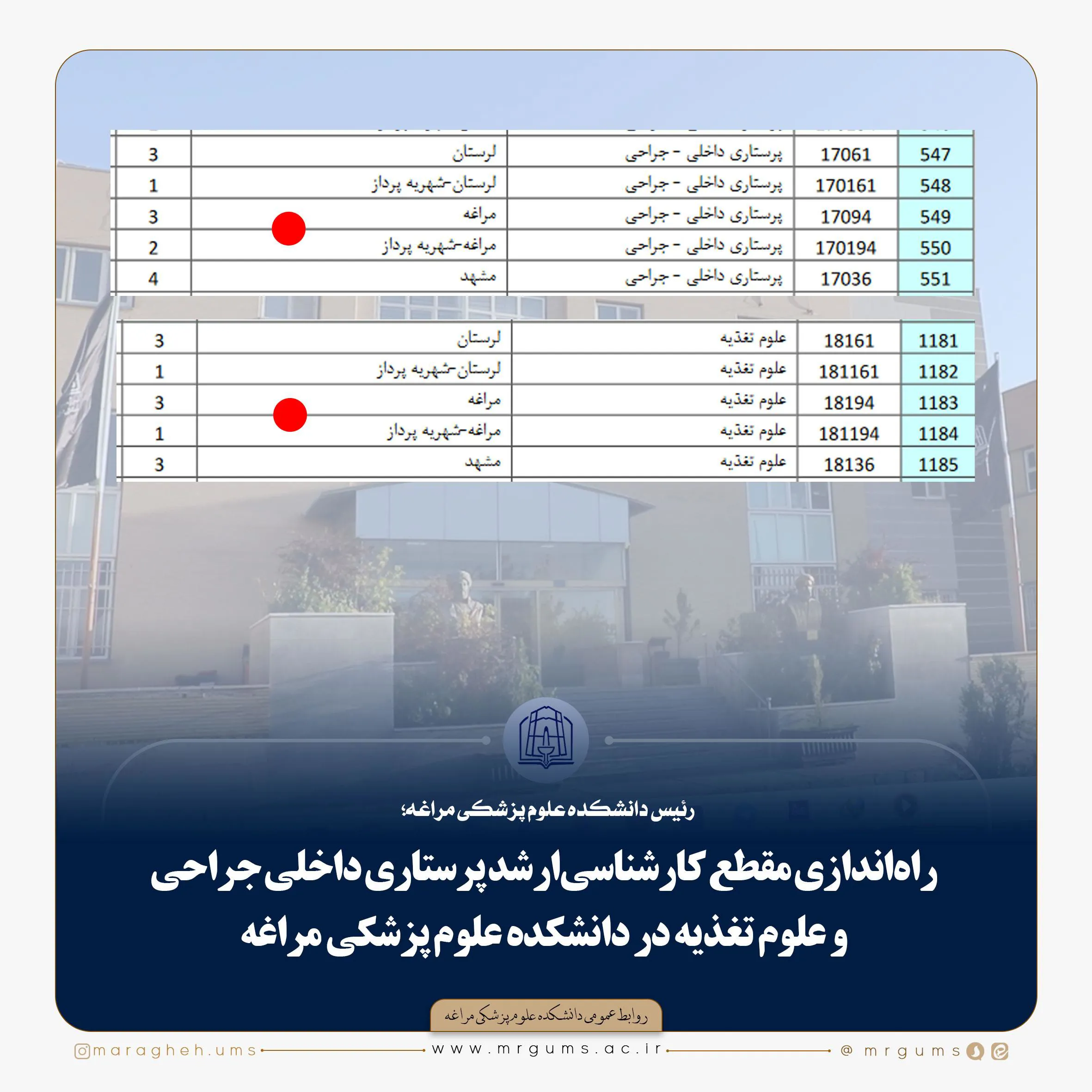 راه‌اندازی مقطع کارشناسی‌ارشد پرستاری داخلی جراحی و علوم تغذیه در دانشکده علوم پزشکی مراغه